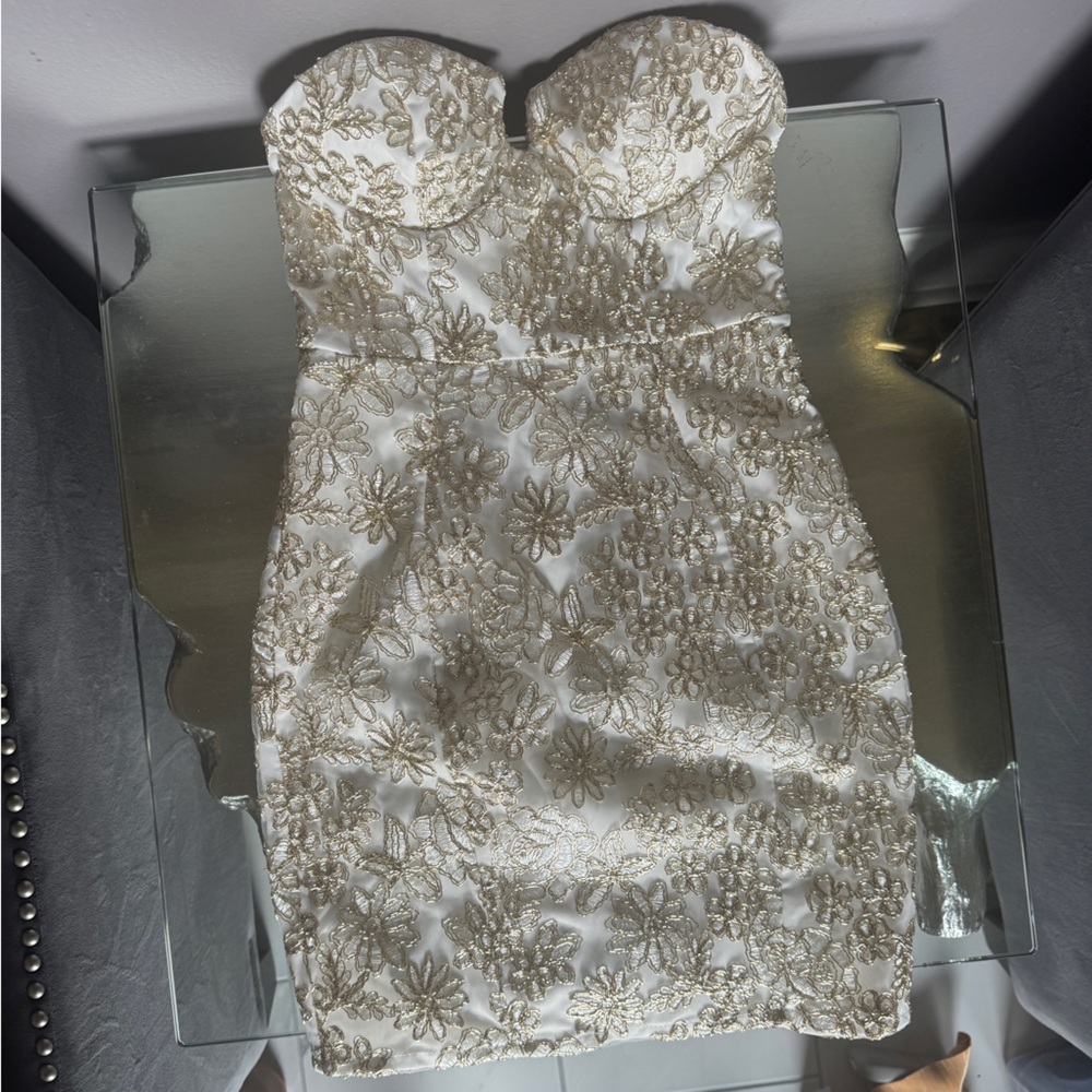 Angel Biba White Dress with Gold Embroidery